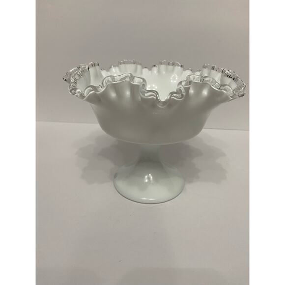 FENTON-Silver Crest white milk glass medium size compote ruffled crimped edge - Picture 4 of 15
